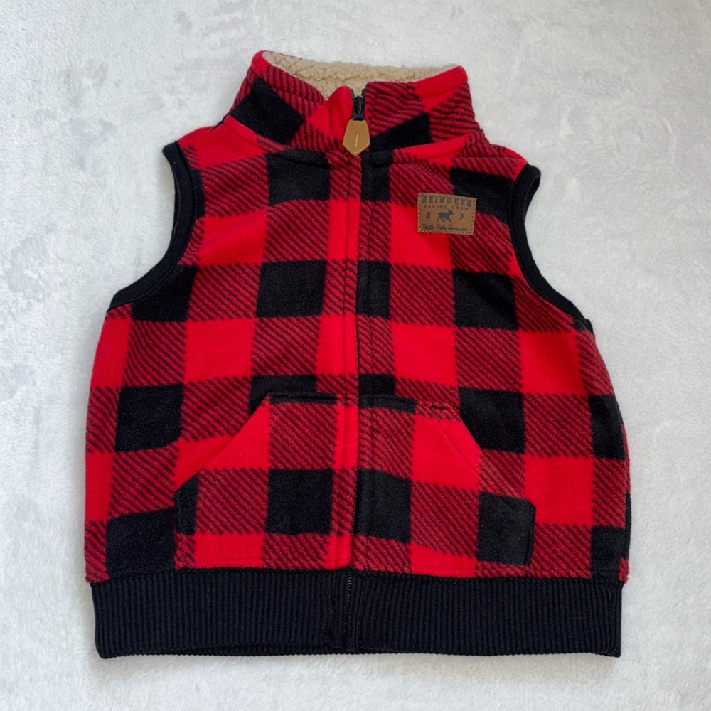Carters plaid fuzzy zip up vest 9 months baby